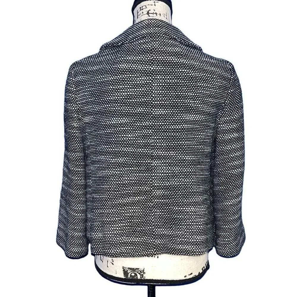 Ann Taylor LOFT Black White Textured Wool‎ Blend Cropped Blazer Jacket Size 6